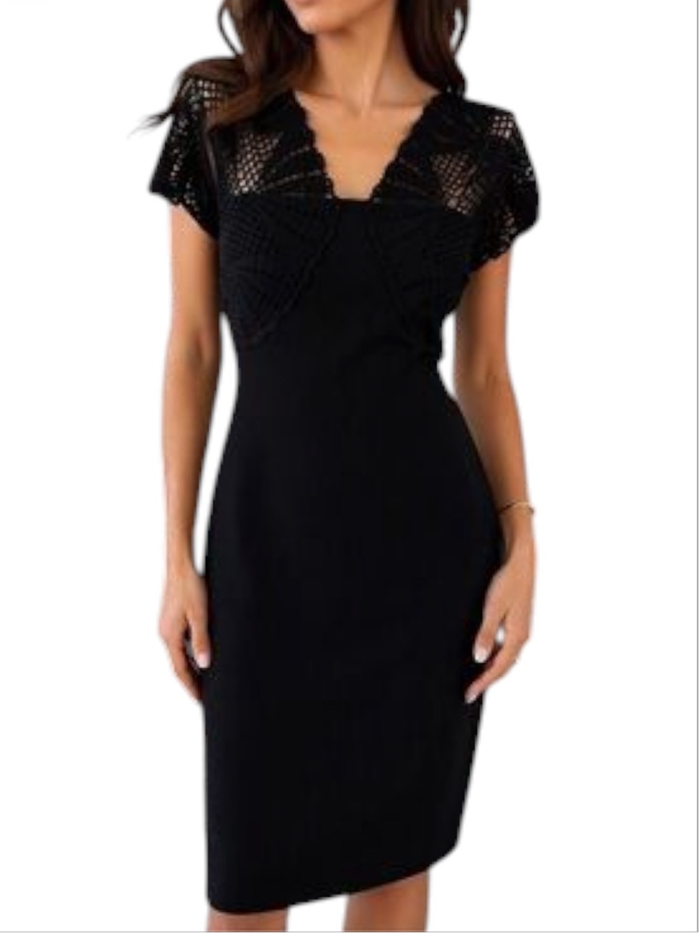 St. John Evening NWT Black Milano Knit Crochet Short Sleeve Open Back Dress 2